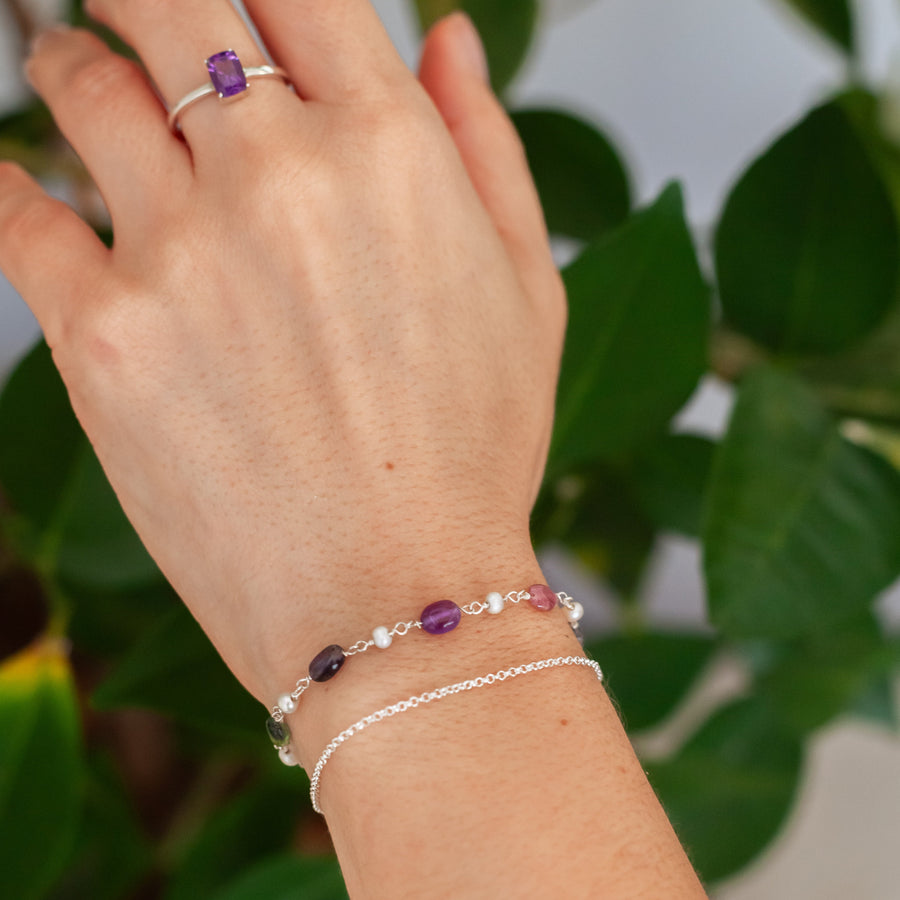 Pulsera Olbia Amatistas y Perlas silver