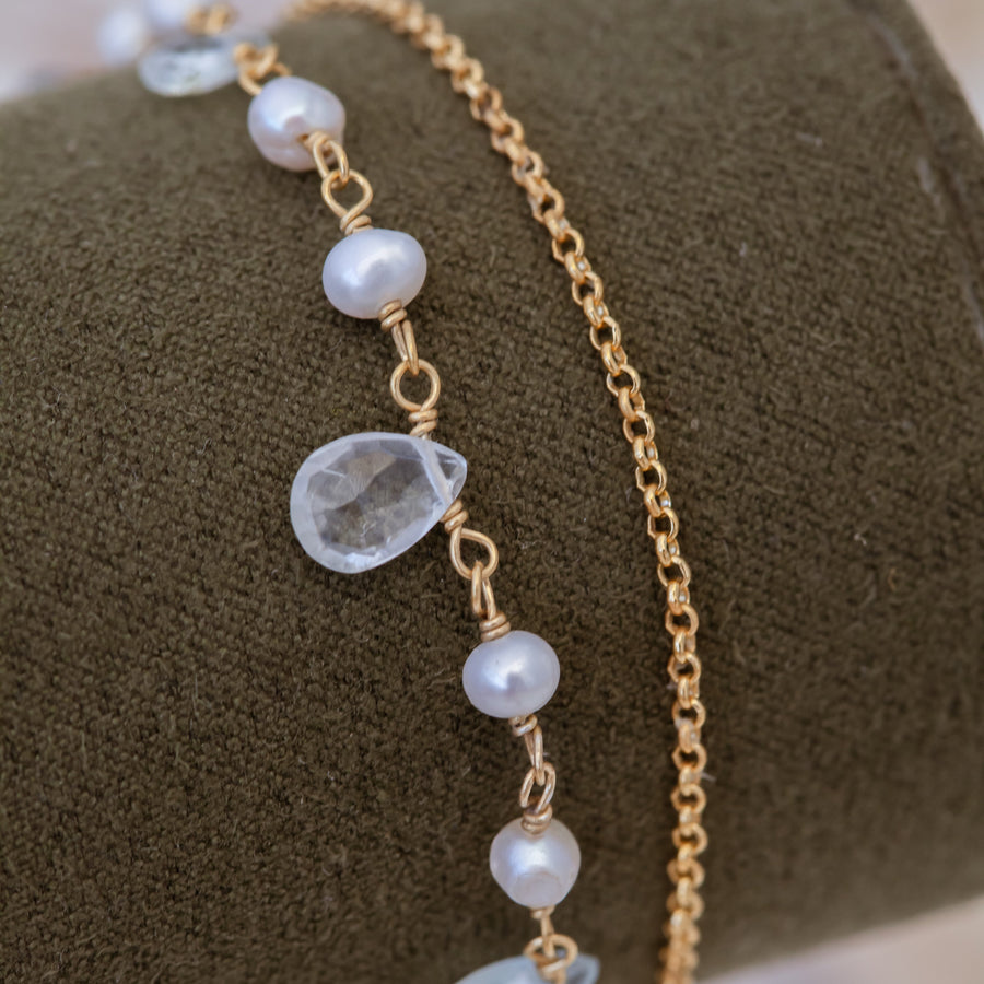 Pulsera Olbia Aguamarina y Perlas gold