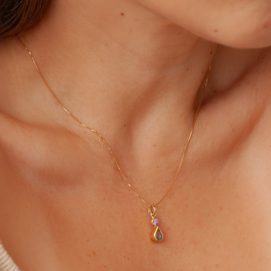 Dije Zafiro rosa y Gota de prasiolita