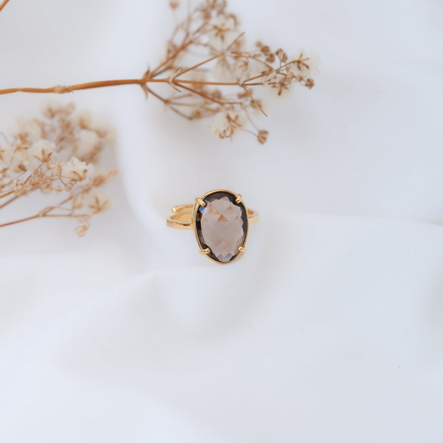 Anillo Artemisa con Cuarzo ahumado gold