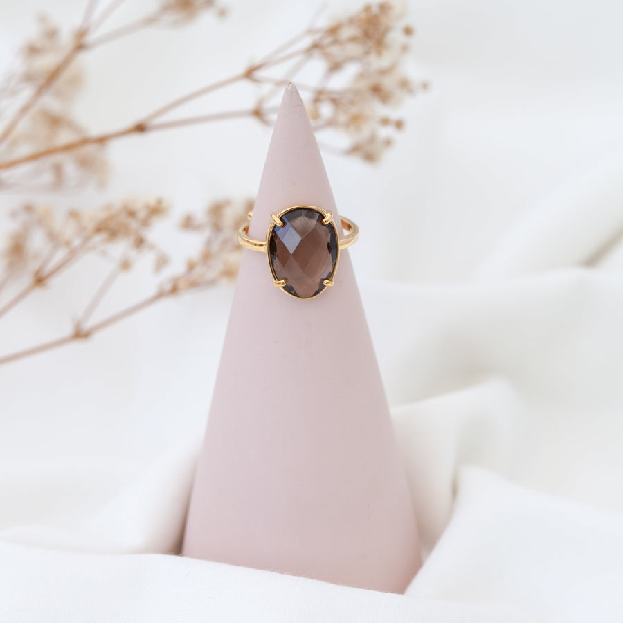 Anillo Artemisa con Cuarzo ahumado gold