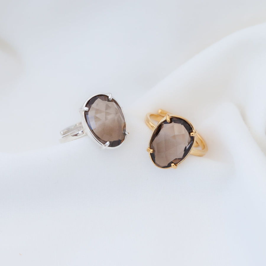 Anillo Artemisa con Cuarzo ahumado silver