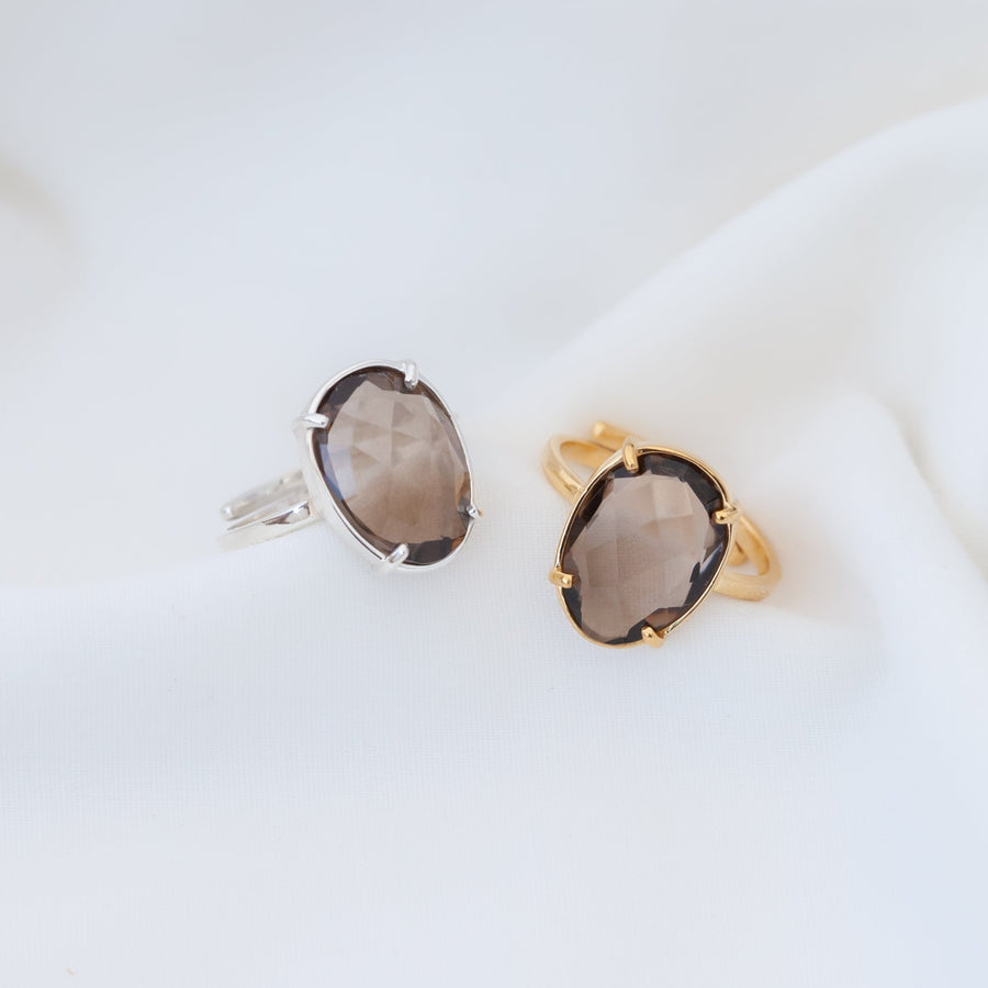 Anillo Artemisa con Cuarzo ahumado gold