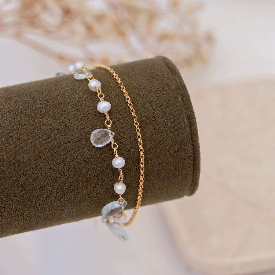 Pulsera Olbia Aguamarina y Perlas gold