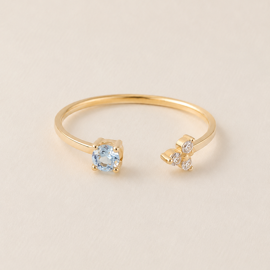 Anillo abierto Aguamarina y Cluster de Diamantes-thumbmail-1