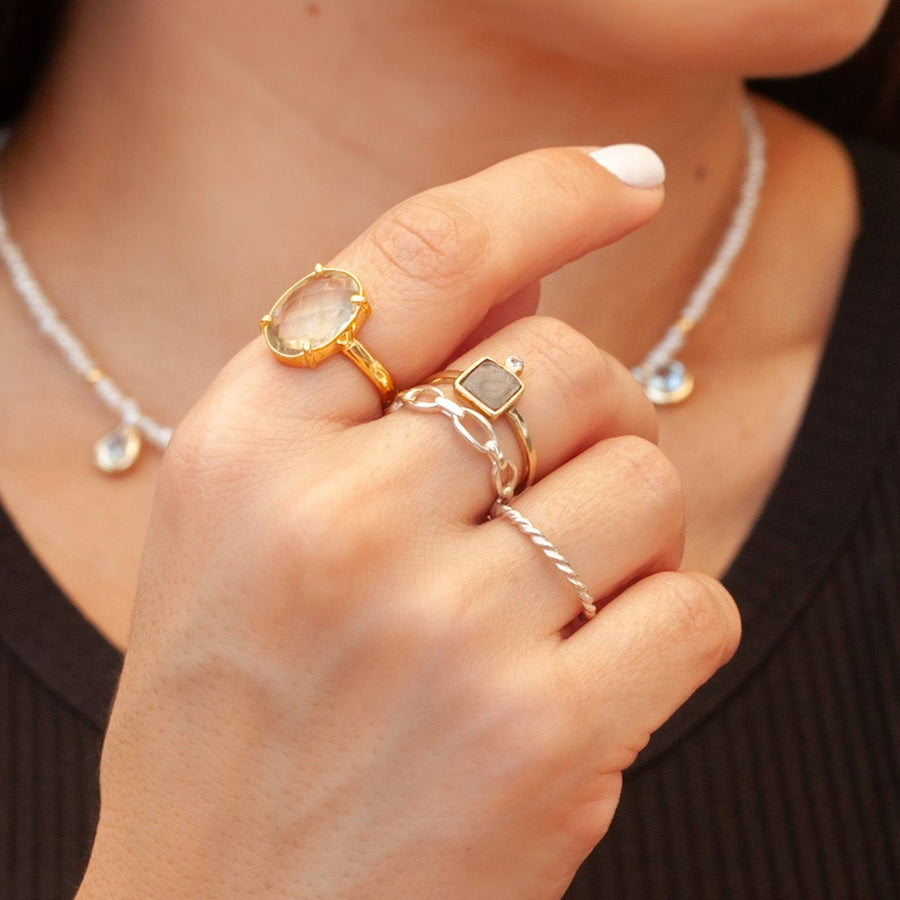 Anillo Artemisa  Prasiolita regulable