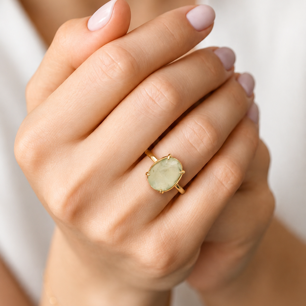 Anillo Artemisa con Prehnita gold
