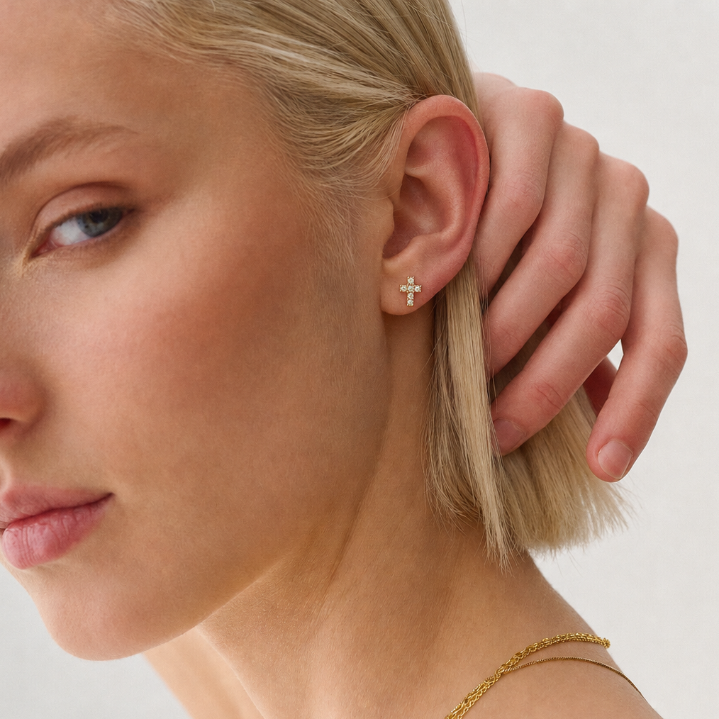 Aretes Cruz con Diamantes
