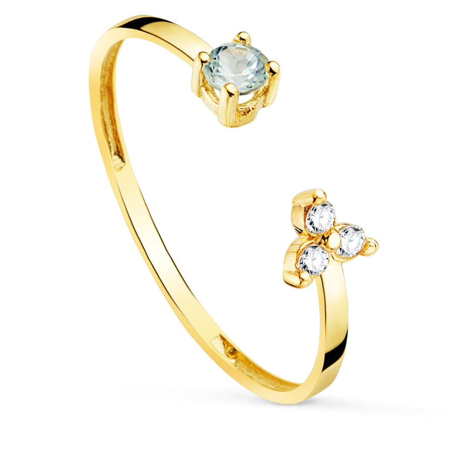 Anillo abierto Aguamarina y Cluster de Diamantes
