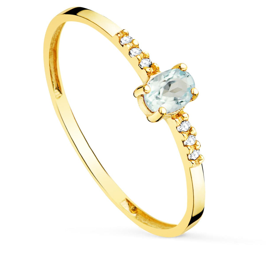Anillo Marie con Aguamarina oval y Diamantes