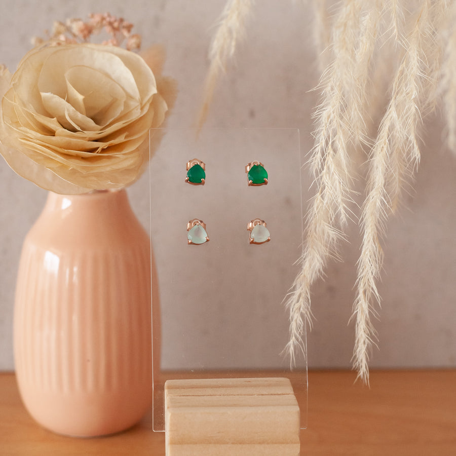 Aretes Letizia Ónix Aqua rose gold