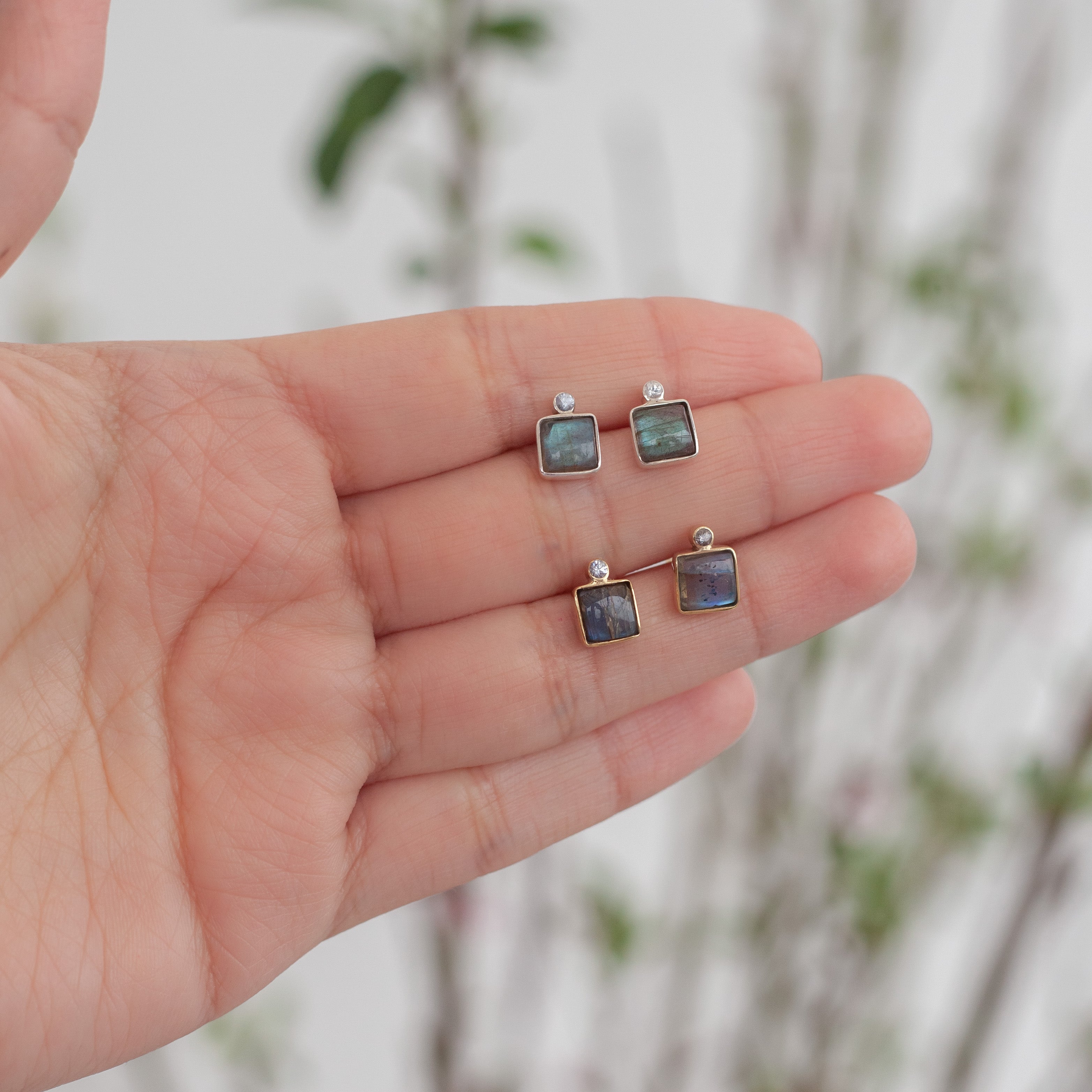 Aretes Apolline Labradorita y Zafiro blanco silver
