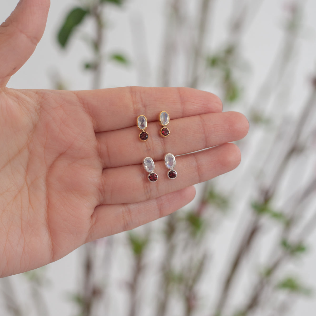Aretes Aria Granate rojo y Piedra Luna gold-thumbmail-2