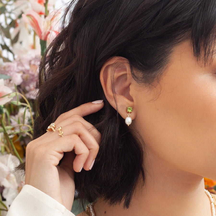 Aretes Giordana Peridoto y Perla rose gold