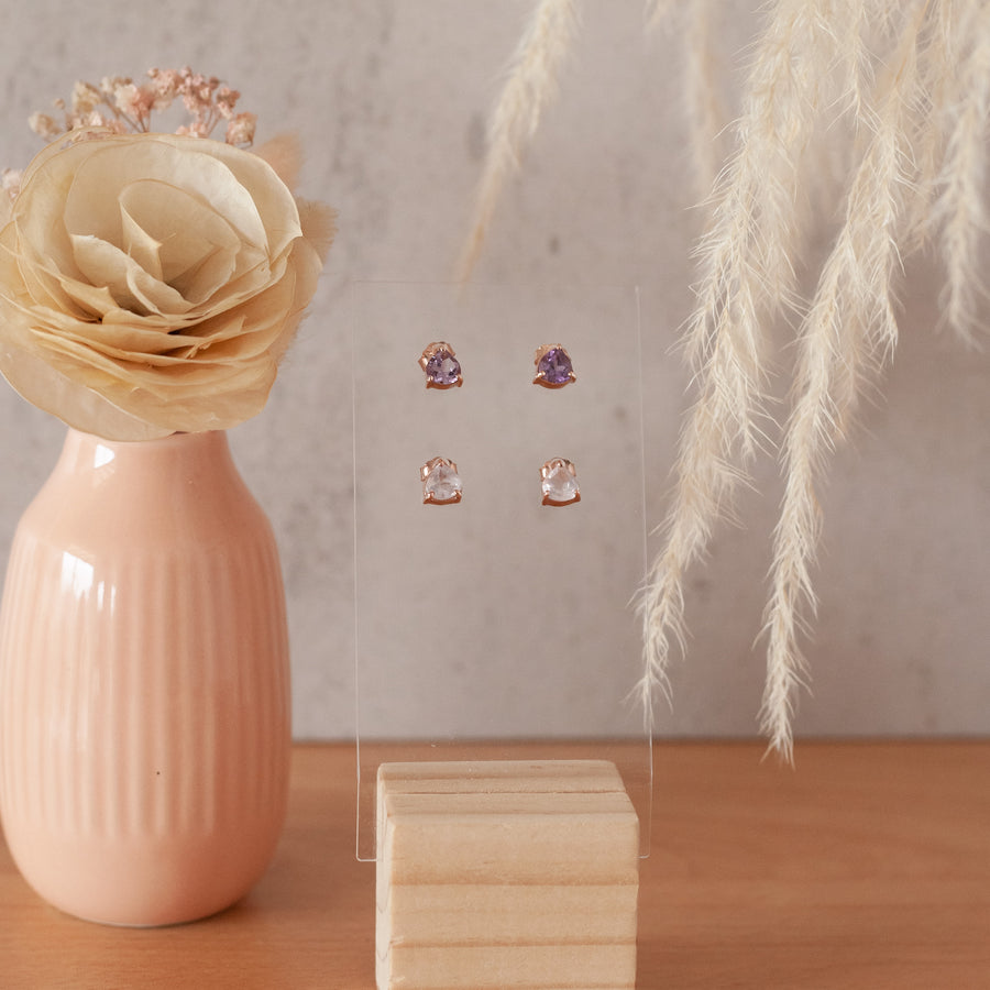 Aretes Letizia Cuarzo rosa rose gold