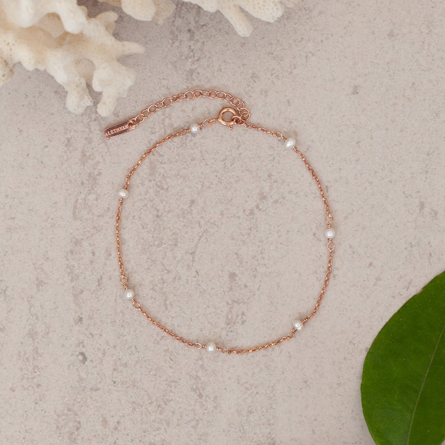 Tobillera Paula con Perlas rose gold